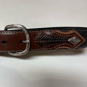 Nocona Child’s Western Brown and Black Leather Belt with Silver Buckle Size 20